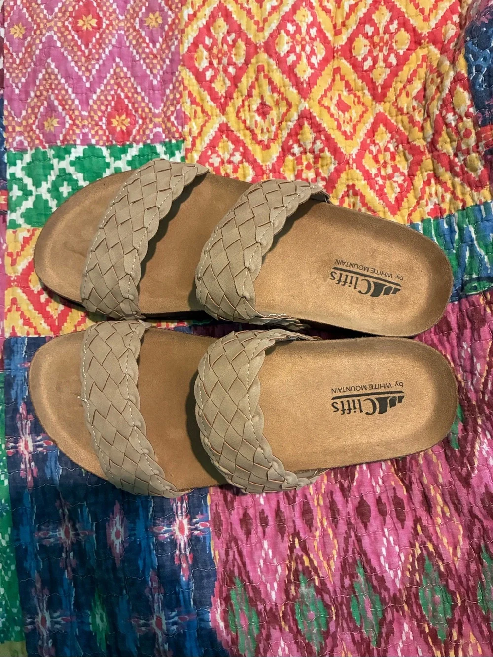 White Mountain Braided Double-Strap Slide Sandals in Taupe